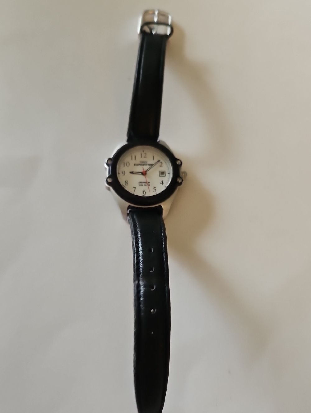 TIMEX EXPEDITION Black Leather Strap Analog Watch with White Dial